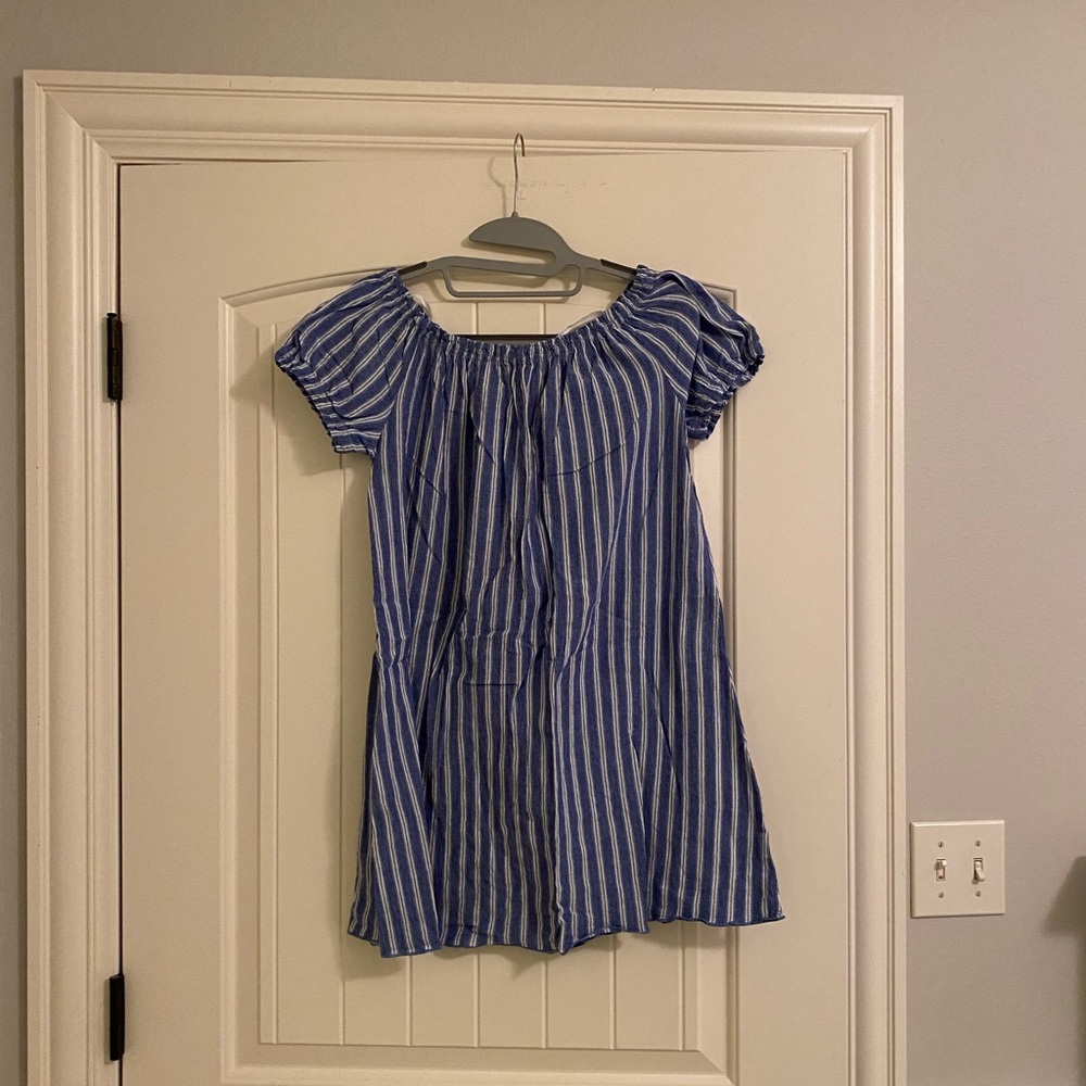 Blue and white striped sun dress